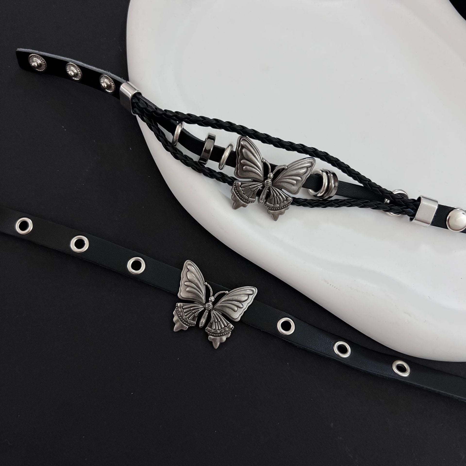 Wholesale Dark Butterfly Punk Rock Girl Multi-layer Leather Bracelet